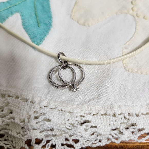 Vintage Silver Tone Engagement and Wedding Band Necklace Pendant Charm - Picture 11 of 16